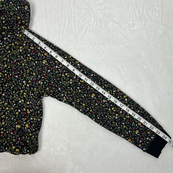 Levi's Hoodie Womens Small Black Floral Cropped Pullover Sweatshirt Red Tab - Picture 7 of 9